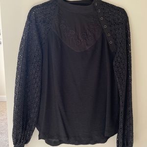 FREE PEOPLE Lace/Embroidered Long Sleeve Top